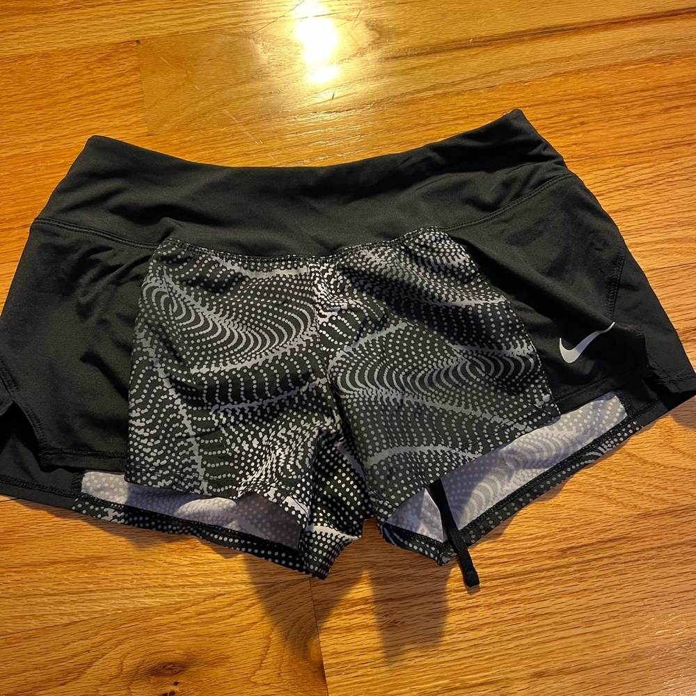 Nike Black and Gray Athletic Shorts with Geometric Design